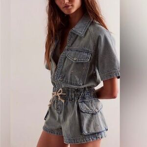 NWT We The Free Mojave Denim Shortall Romper